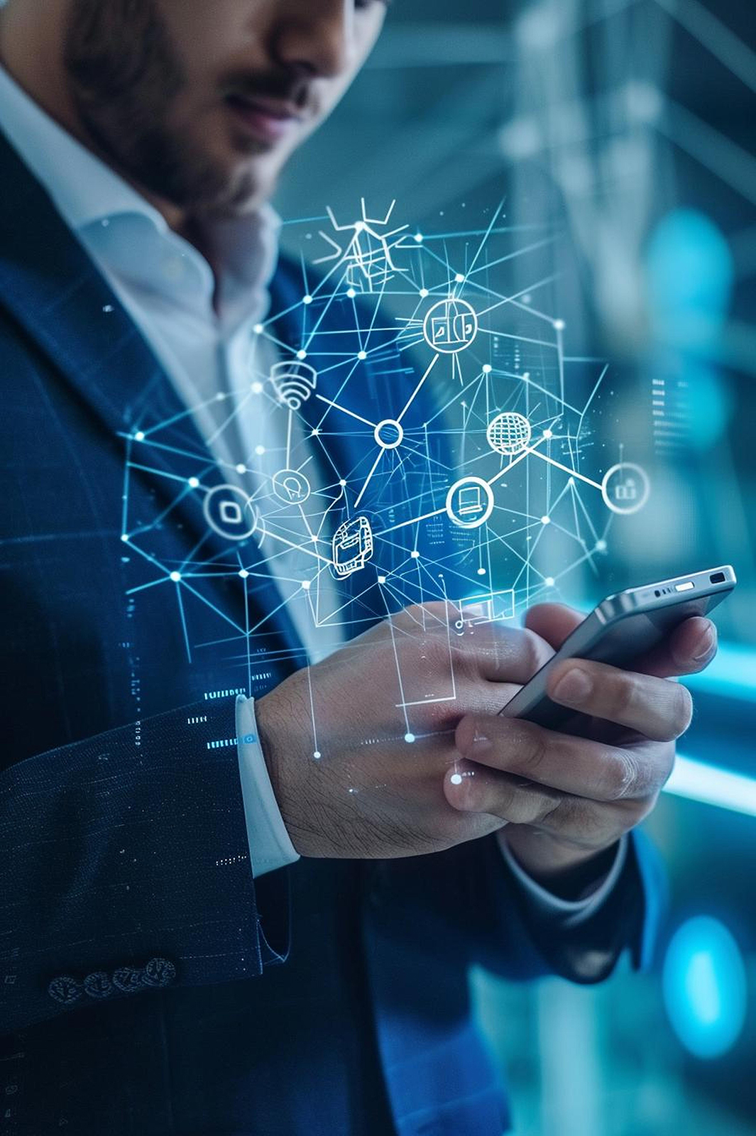 man-suit-holding-smart-phone
